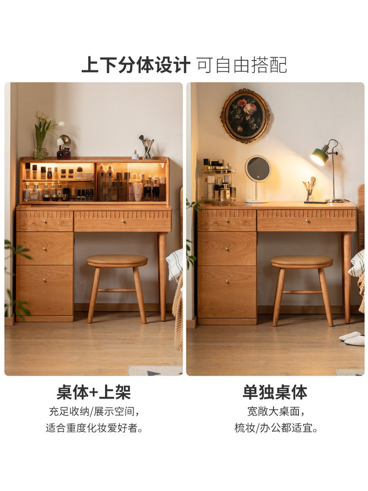 实木梳妆台简约复古化妆台斗柜一体樱桃木家具卧室妆台