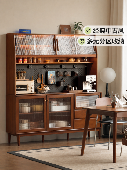 实木餐边柜法式靠墙一体茶水柜餐厅复古收纳置物柜子