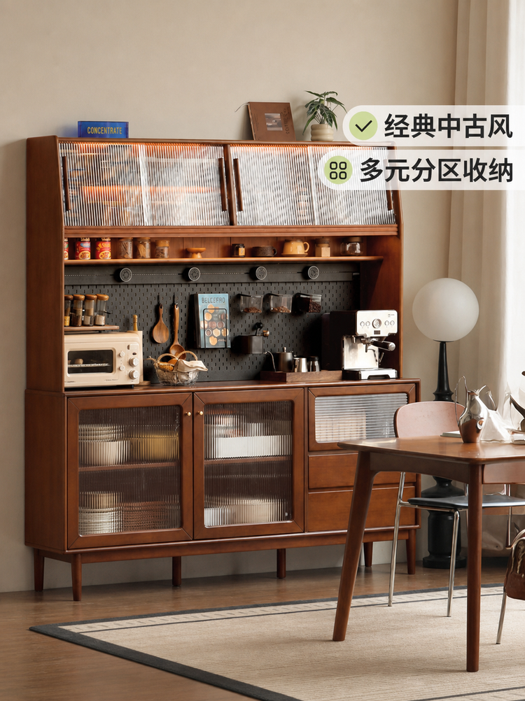 实木餐边柜法式靠墙一体茶水柜餐厅复古收纳置物柜子