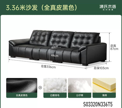 真皮沙发现代简约头层牛皮皮沙发客厅大黑熊直排沙发