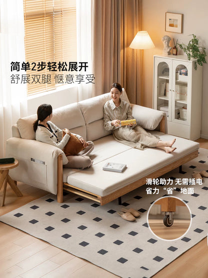 实木沙发床现代简约坐卧两用沙发客厅小户型橡木伸缩床