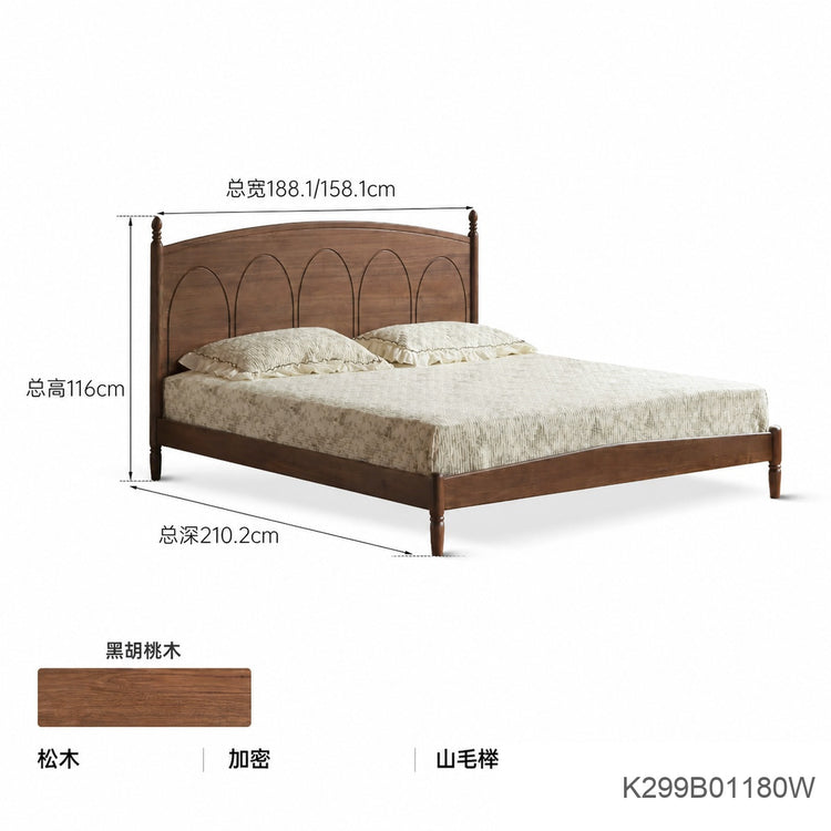 实木床法式双人床复古大床黑胡桃木大板床卧室家具