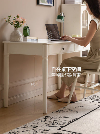 实木书桌法式奶油书房办公桌化妆桌复古白色电脑桌子