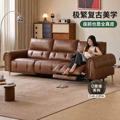 复古美式伸缩客厅棕色真皮沙发功能沙发