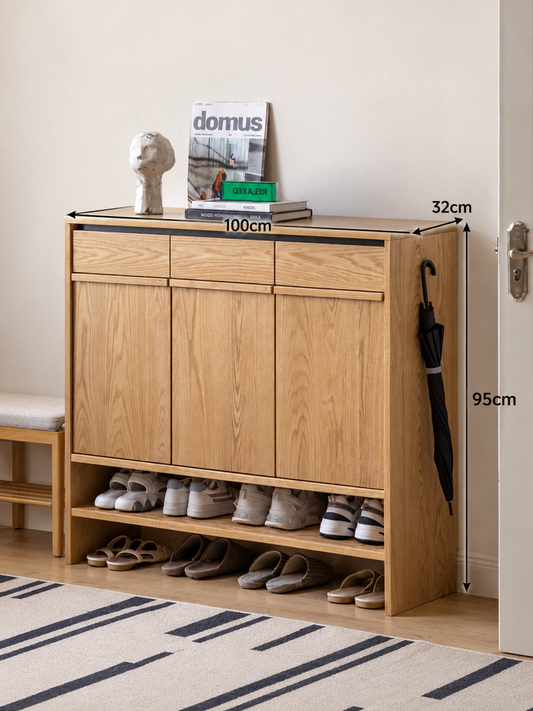 Solid Wood Shoe Cabinet with Drawers and Adjustable Shelves