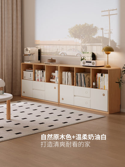 实木奶油风书房模块柜置物柜简约收纳柜组合书柜
