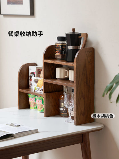 实木分层小书架简约橡木书房伸缩整理架北欧桌面收纳神器
