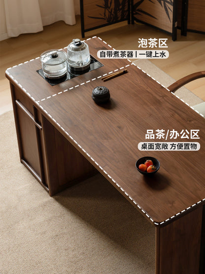 实木茶桌客厅新中式茶台茶盘一体黑胡桃木长方形书桌