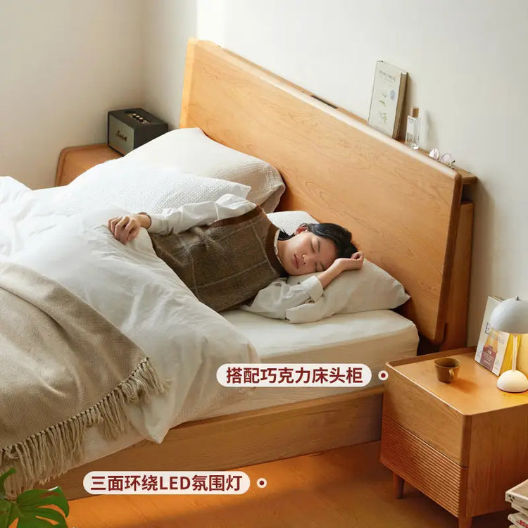 源也实榻榻米L悬浮床2代樱桃木实木床小户型双人床