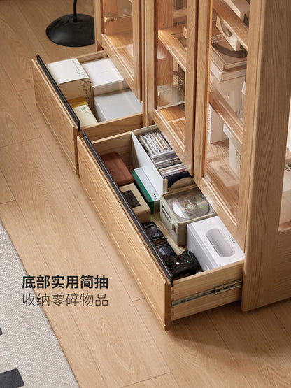 实木书柜现代简约书房展示柜原木风储物柜玻璃收纳柜