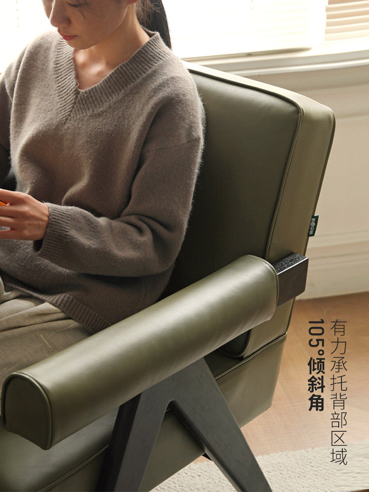 沙发椅复古实木沙发真皮中古风阳台单人休闲椅昌迪加尔椅