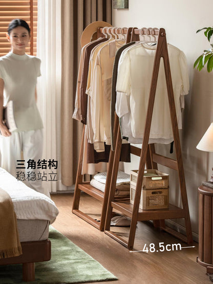 实木挂衣架现代简约置物架卧室橡木架子胡桃色衣帽架