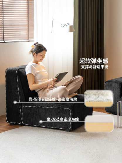 布艺大黑牛客厅现代极简直排黑色豆腐块沙发