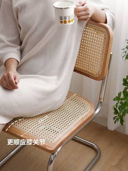 实木餐椅ins椅子藤编靠背椅复古悬浮椅弓形椅休闲椅