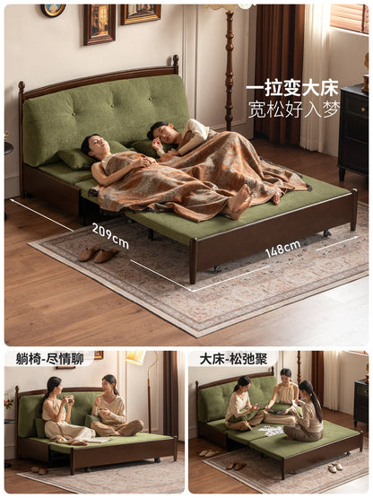 实木伸缩沙发床法式中古坐卧两用沙发客厅多功能折叠床