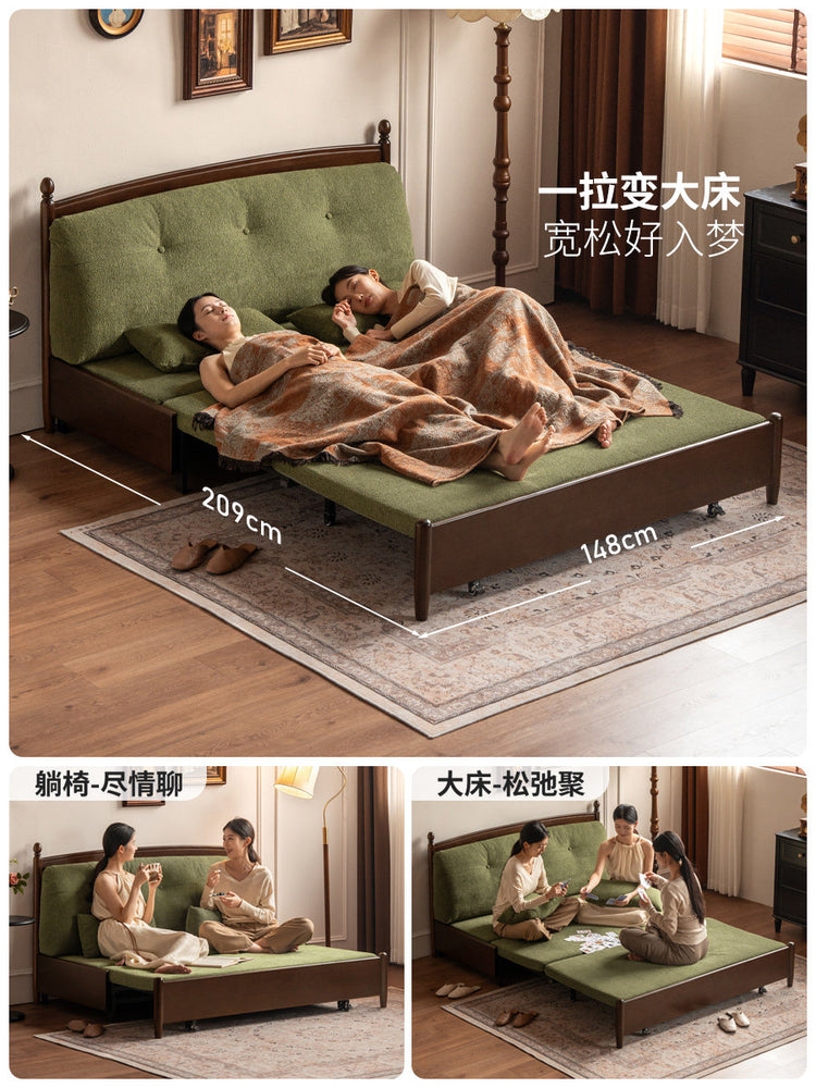 实木伸缩沙发床法式中古坐卧两用沙发客厅多功能折叠床