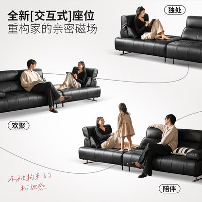 皮艺意式轻奢真皮沙发客厅黑色女王榻横厅沙发
