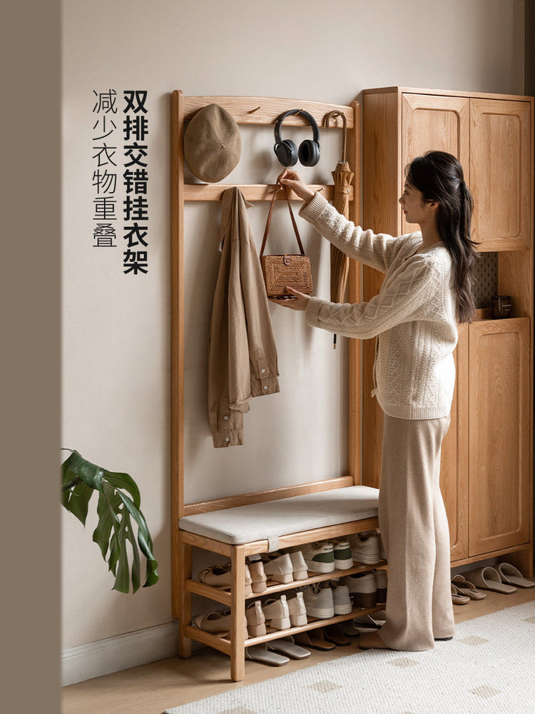 实木换鞋凳挂衣架一体客厅简约入户隔断橡木试鞋凳