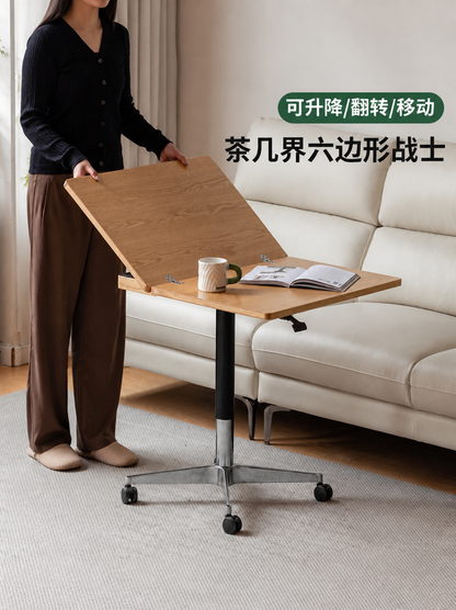 实木升降茶几客厅现代简约移动边几橡木小户型折叠餐桌