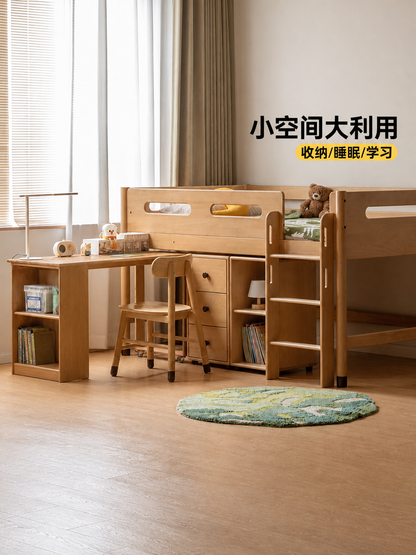北欧实木床现代简约上床下桌多功能组合床成人儿童半高床