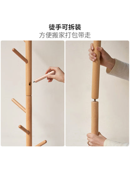 实木挂衣架白蜡木衣帽架置进门置物架北欧卧室衣架