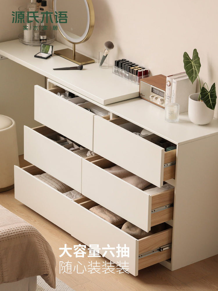 实木化妆桌奶油风卧室伸缩梳妆台简约斗柜白色化妆台