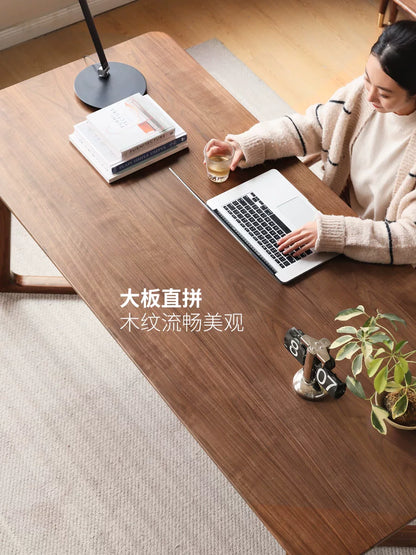 实木书桌书房黑胡桃木电脑桌长方形靠墙办公桌餐桌
