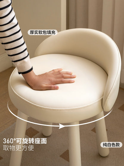 实木梳妆凳椅奶油风靠背凳子现代简约白色旋转化妆凳