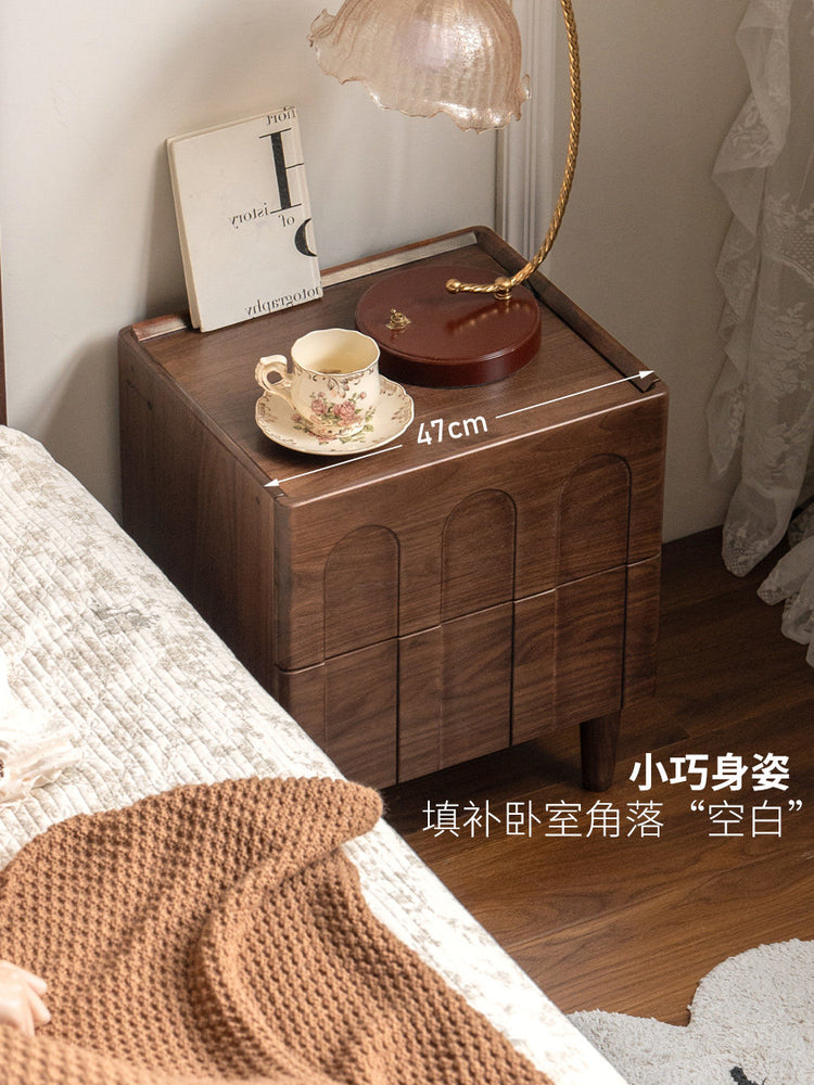 实木床头柜法式床头抽屉柜卧室北美黑胡桃木储物柜