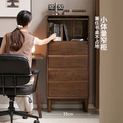 实木边柜客厅意式轻奢储物柜抽屉柜黑胡桃木展示柜