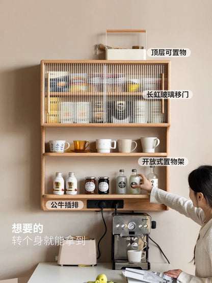 实木悬浮柜壁挂餐边柜餐桌一体小户型吊柜挂墙储物柜