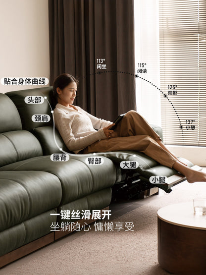 实木电动客厅意式轻奢黑胡桃木功能沙发真皮沙发
