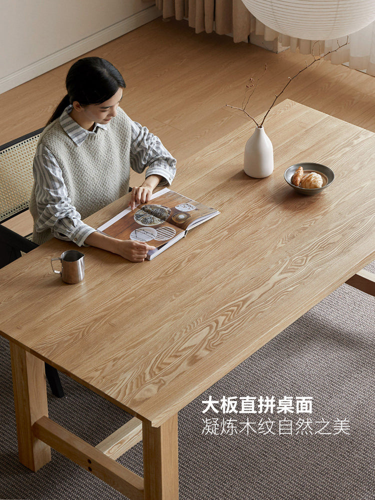 实木餐桌侘寂风简约餐厅原木色新款饭桌长方形大板桌