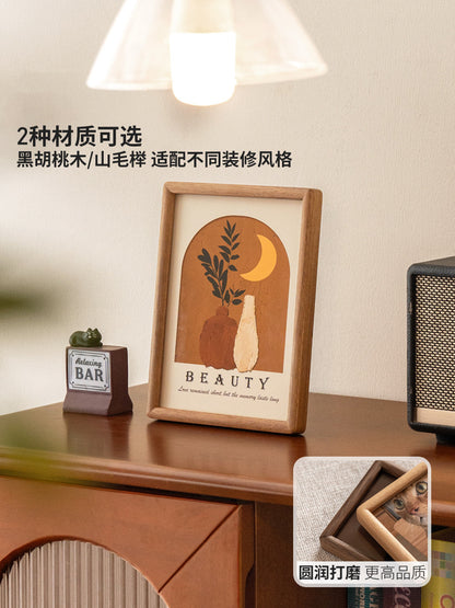 实木相框高级感黑胡桃木山毛榉桌面摆台6/8/10寸A4画框