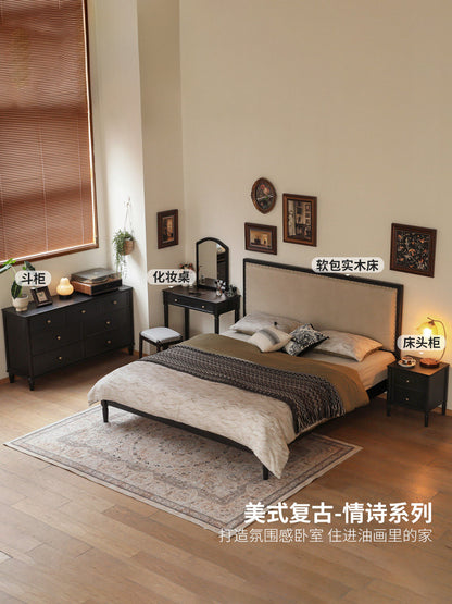 实木床头柜简约复古床边柜卧室美式小柜子黑色储物柜
