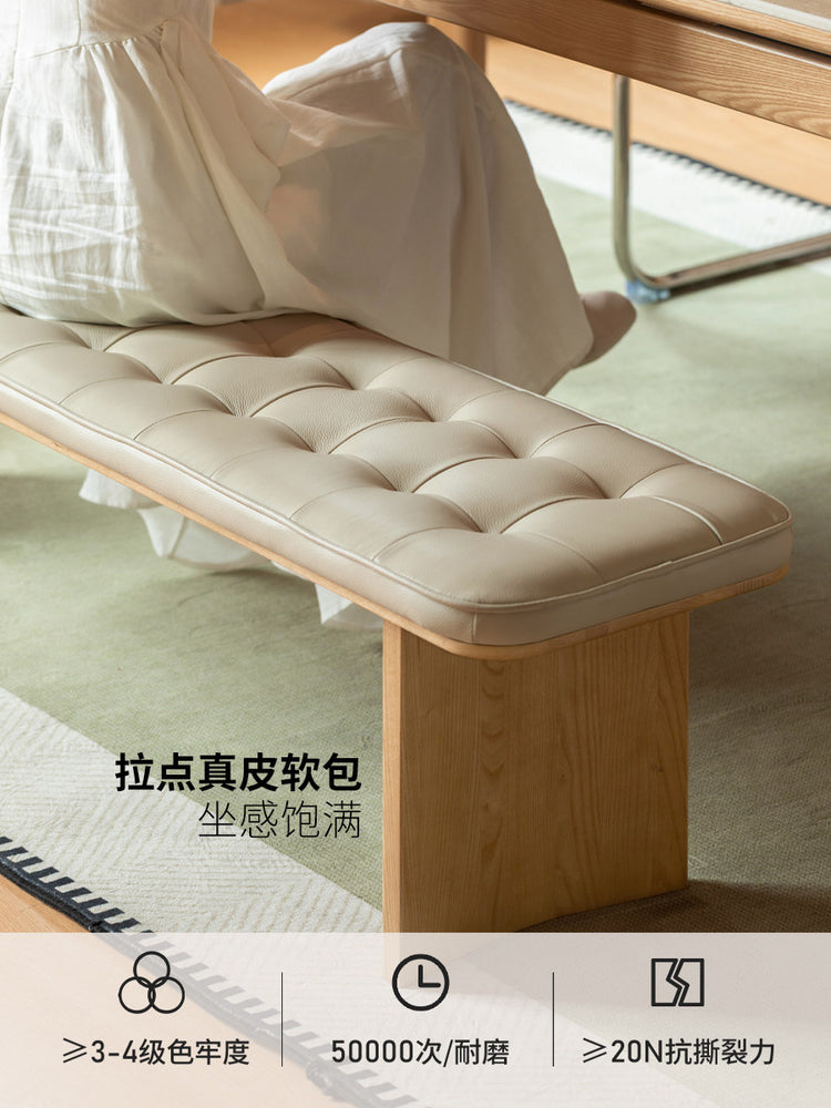 实木软包长凳现代简约餐厅白蜡木长条凳床尾凳换鞋凳
