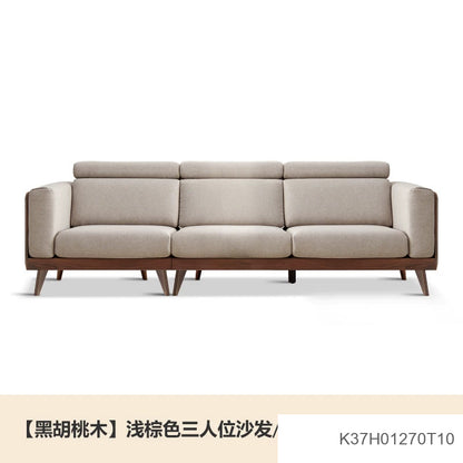 实木黑胡桃木新中式大户型布艺沙发简约客厅转角沙发