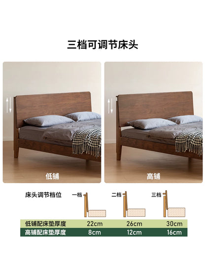 实木床现代简约大板床卧室黑胡桃木双人床北欧风大床
