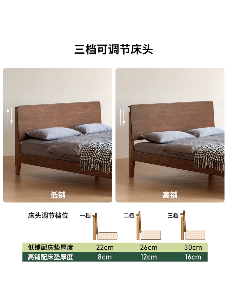 实木床现代简约大板床卧室黑胡桃木双人床北欧风大床