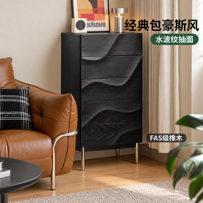 实木斗柜卧室包豪斯五斗橱床尾黑色抽屉柜橡木储物柜