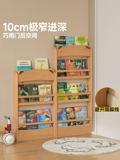 实木儿童绘本架门后多层窄置物架一体靠墙书架壁挂收纳架