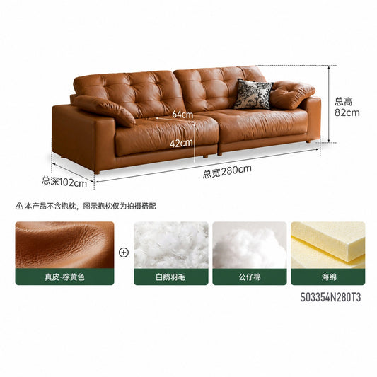 真皮沙发中古客厅头层牛皮三人位直排沙发