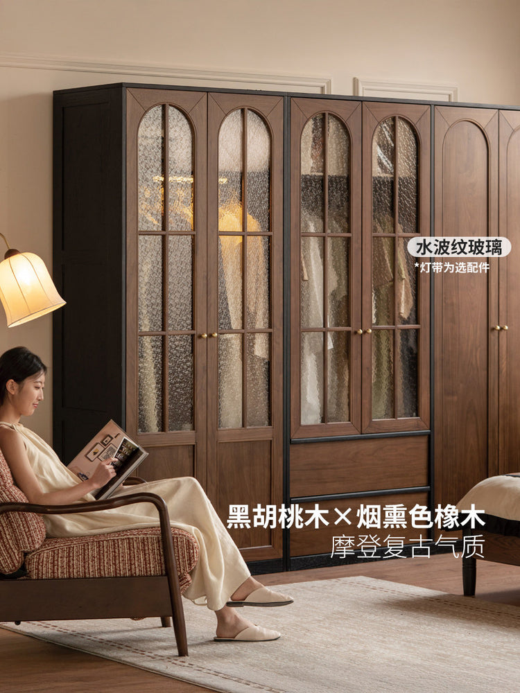 实木衣柜法式复古衣橱卧室黑胡桃木储物柜开门收纳柜