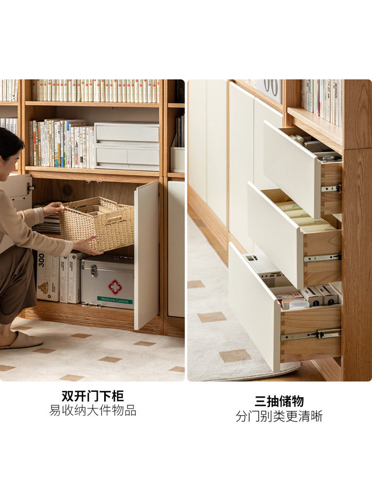 实木书柜书房奶油风落地置物柜书架储物柜橡木收纳柜