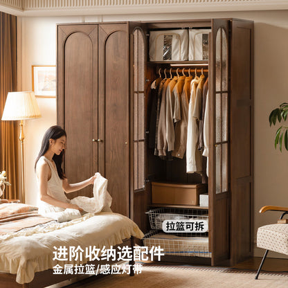 实木衣柜法式复古衣橱卧室黑胡桃木储物柜对开门柜子