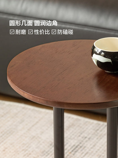实木边几意式轻奢圆几客厅小户型沙发边桌胡桃色角几