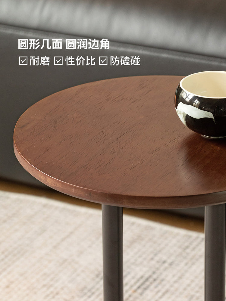 实木边几意式轻奢圆几客厅小户型沙发边桌胡桃色角几