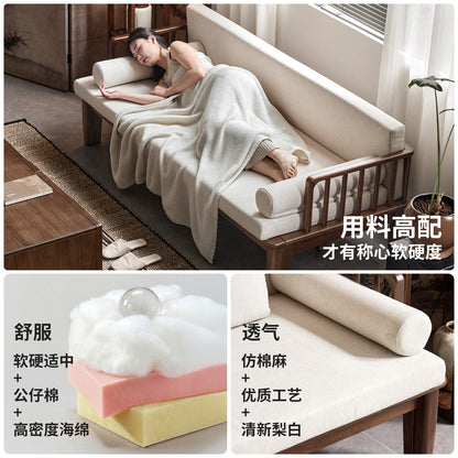 实木沙发床客厅新中式坐卧两用黑胡桃小户型布艺伸缩沙发