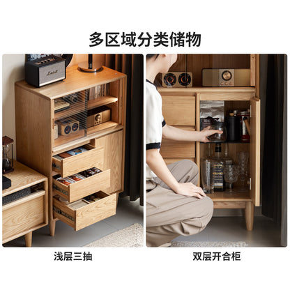 实木边柜客厅现代简约收纳储物柜白蜡木带灯展示柜