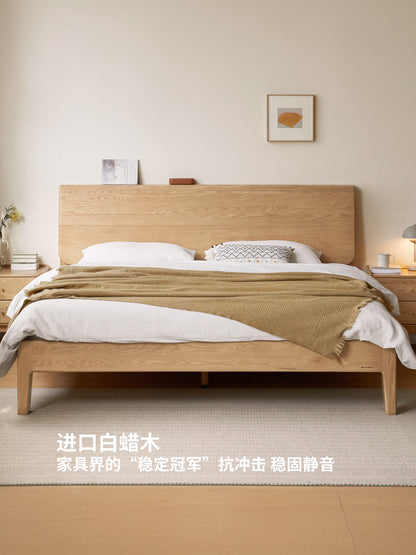 实简约白蜡木双人床北欧高床头原木床主卧斜靠床